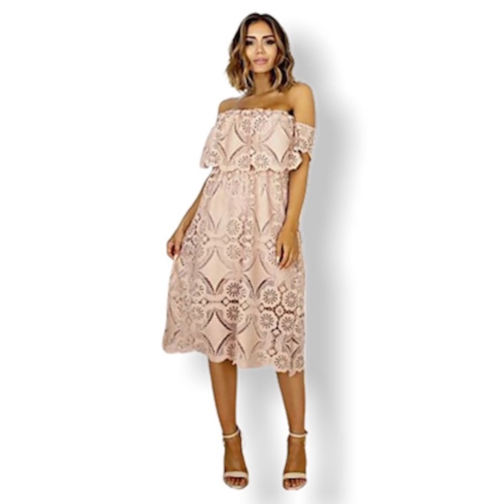 Showpo. Get Ready Dress Beige Lace